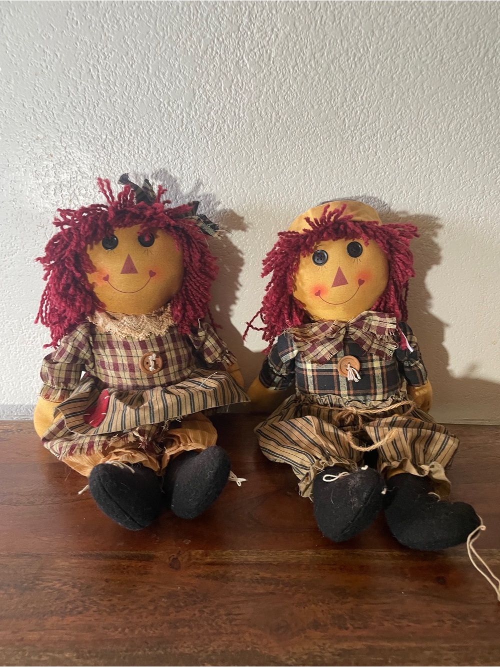 Pair of Primitive Country Scarecrow Dolls Fall Harvest Decor